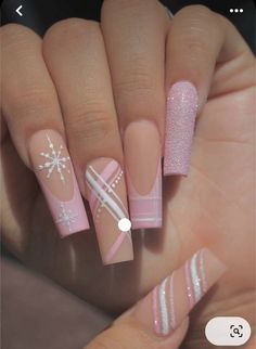 Art Nails Design, December Nails, Nail Decor, Nail Stencils, Winter Nails Acrylic, Christmas Nails Easy, Acrylic Nails Coffin Pink, Christmas Nails Acrylic, Pink Acrylic Nails