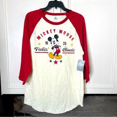 Disney Mickey Mouse Shirt Women’s Long Sleeve Feeling Classic Crew Neck Size L White Disney Long Sleeve T-shirt, White Long Sleeve Disney T-shirt, Retro White Top For Disney Fan Events, Red Minnie Mouse Tops For Disney Fan Events, Red Minnie Mouse Top For Disney Fan Events, Spring Cotton Mickey Mouse Top, Spring Mickey Mouse Cotton Top, White Long Sleeve Mickey Mouse T-shirt, Red Cotton Minnie Mouse Tops