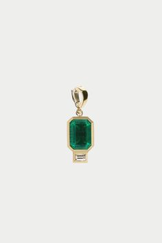 AZLEE - LARGE EMERALD AND BAGUETTE DIAMOND CHARM, GOLD Diamond Charm, Baguette Diamond, Loafer Flats, Made In Usa, Emerald, Shoe Boots, Yellow Gold, Chain, Yellow