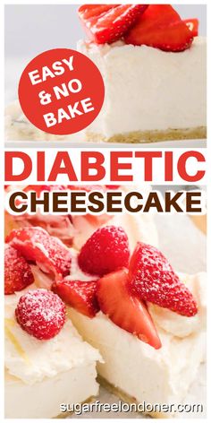 This no bake sugar free cheesecake is the perfect diabetic cheesecake recipe! It has a silky-smooth, creamy filling and a buttery almond flour crust. It's a low carb cheesecake recipe the whole family is going to love - in fact, you'd never guess it's sugar free, gluten free and keto. This is is super easy keto cheesecake recipe. You only need a handful of ingredients and 15 minutes of prep time. Perfect for parties and any special occasions, from birthdays to Thanksgiving and Christmas! Easy Keto Cheesecake, Sugarfree Cheesecake Recipes, Healthy Low Fat Recipes, Low Carb Cheesecake Recipe, Healthy Low Carb Snacks, Gluten Free Pastry, Sugar Free Cheesecake