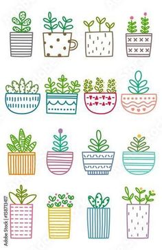 many potted plants with different colors and designs on white background royalty - art illustration