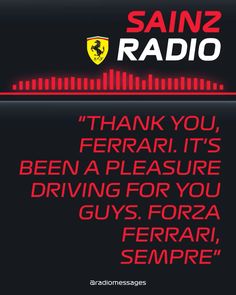 an ad for radio station with the words, thank you ferrari it's been