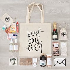 the best day ever tote bag with its contents