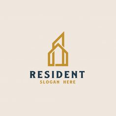 a house logo with the word resident on it and an arrow pointing up to its roof