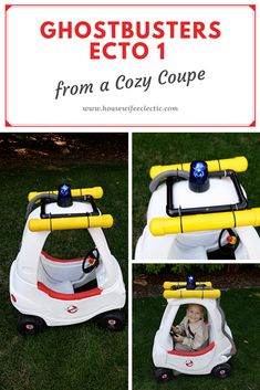 a collage of photos with the words ghostbusters eco from a cozy coupe