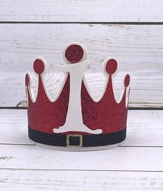 This listing: Red Santa MINI Glitter Crown.  Measures 3 inches tall with a 3 inch diameter with a super stretchy headband.  Made to be worn on the top of the head not around the head. Red Round Crown For Party, Red Party Crown, Christmas 1st Birthday, 1st Birthday Crown, Santa Mini, Baby Crown, Glitter Crown, Stretchy Headbands, Baby 1st Birthday