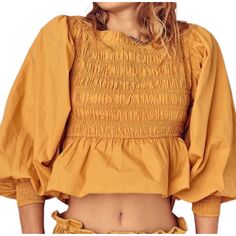 Free People Whoa Peplum Smock Top Mustard Color. New Never Been Worn. Very Stretchy Fits A Xs Or Small And Stretches. 100% Cotton. Nwot Smock Top, Mustard Color, Free People Tops, Smocking, Mustard, Free People, Womens Tops, Crop Tops, Yellow