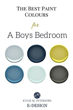 The best paint colour and accent ideas for a boys or teenager bedroom. Benjamin Moore. Kylie M INteriors E-design Boys Bedroom Colors, Kylie M Interiors, Teenager Bedroom, Boys Bedroom Paint, Teenager Bedroom Boy, Teenage Boy Room, Coloring For Boys, Best Paint