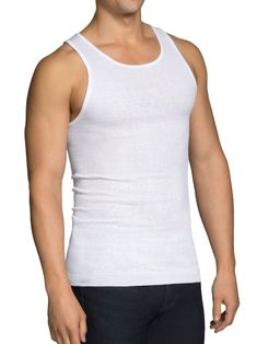 These Fruit of the Loom ribbed tanks have a classic look with updated sleeveless openings and a comfortable fit that stretches. Apack contains six pure cotton tank tops. Moisture-wicking treatment helps fabric dry faster.Details: Soft ribbed fabric forms to your shape Cool and comfortable fit Soft and durable Tank undershirt Moisture wicking 6 pack Tag-free Fruit Of The Loom style# 6p250tg Halloween Fits, Mens Undershirts, Cotton Tank Top, Mens Big And Tall, Big And Tall, White Tank, The Loom, Fruit Of The Loom, Sleeveless Tank