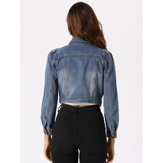 This is a fit H-shaped denim jacket with a lapel collar. It is made of thick and warm denim fabric, which becomes soft and comfortable after washing. The front center uses a button door to open and close with a regular lapel, which is very simple and practical. The front symmetrical chest pockets and puff sleeves add elegance and romance. It is suitable for the 18-35-year-old light mature group to get off work, go shopping, and make appointments. It is the perfect lightweight jacket for a casual Fitted Collared Denim Jacket In Denim Blue, Trendy Fitted Collared Denim Jacket, Fitted Collared Denim Jacket Trendy Style, Winter Washed Denim Collared Jacket, Fitted Denim Blue Cropped Winter Jacket, Collared Dark Wash Denim Jacket For Winter, Dark Wash Collared Denim Jacket For Winter, Winter Collared Dark Wash Denim Jacket, Collared Denim Jacket For Winter