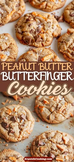 peanut butter butterfingered cookies on a baking sheet