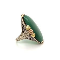 For Sale on 1stDibs - Awesome Solitaire Cocktail Ring, center Hand set with a securely nestled Chalcedony. Artfully Hand crafted Tri-Color 14K Gold mounting. In excellent condition Art Deco Emerald Ring With 17 Jewels, Art Deco Multi-stone Oval Jewelry, Luxury Green Intaglio Rings, Exquisite Green Cabochon Ring, Luxury Green Emerald Hallmarked Ring, Elegant Green Intaglio Ring, Art Deco White Gold Jewelry With Cabochon, White Gold Oval Emerald Ring Art Deco Style, Luxury Oval Emerald Ring Collectible