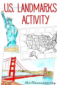 an image of the united states with text that reads u s landmarks activity