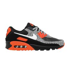 Find NIKE Air Max 90 'safari on Editorialist. The Nike Air Max 90 ‘Safari’ borrows an iconic design motif that first appeared on the Nike Air Safari from 1987 — like the AM90, a shoe that sprang from the mind of Nike design legend Tinker Hatfield. Here, Safari print is utilized on the sneaker’s stitched leather overlays and woven laces, while the rest of the upper combines a perforated black leather tox box with TPU accents in Safety Orange. A matching midsole wedge surrounds the signature Max Air unit under the heel. Cool Nike Shoes, Nike Design, Tinker Hatfield, Nike Shoe, Safari Print, Jordan 13, Iconic Design, Stitching Leather, Nike Air Max 90