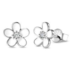 PRICES MAY VARY. Material: These flower Stud Earrings are all made of real 925 sterling silver (not only the earrings posts but the whole earrings are 925 sterling silver material). Wearing very Comfortably! Nice package: The daisy stud earrings come with silver cloth and beautiful box before sending to customers. Sleek and exquisite workmanship: Every detail of the earrings is exquisitely polished, the Metal is bright and sleek, and the Design is Cute and fashionable. It would be a wonderful id Small Stud Earrings, Daisy Studs, Small White Flowers, Sparkly Earrings, Flower Stud, Cubic Zirconia Earrings, Stud Earrings For Women, Zirconia Earrings, Flower Earrings Studs