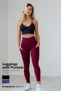 These high waisted leggings with deep pockets are the perfect addition to your fitness apparel collection.  These are the best workout athletic leggings! Perfect for yoga or for lifting. They are not see through and pass the squat test! Available in black, grey, blue, and red. #leggings #highqualityleggings #leggingswithpockets