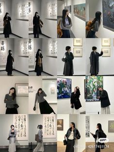 many pictures of people in an art gallery