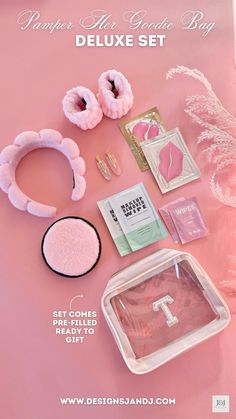 some items are laying out on a pink surface