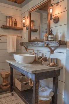 a bathroom with two sinks and mirrors on the wall