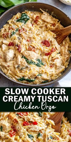 Discover the magic of one-pot and slow cooker recipes that make mealtime effortless! From hearty soups to savory stews and comforting casseroles, these dishes are packed with flavor and require minimal cleanup. Perfect for busy days or cozy evenings, these culinary wonders bring warmth and satisfaction to your table with ease. Tuscany Chicken Recipe Crockpot, Cooked Chicken Crockpot Recipes, Crock Pot Chicken And Orzo, Crock Pot Chicken Sun Dried Tomatoes, Orzo Sundried Tomato Chicken, Dinners For Two Crockpot, Slow Cooker Creamy Tuscan Chicken Orzo, Crock Pot Tuscan Chicken Pasta, Crockpot Creamy Marry Me Chicken Orzo