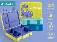 Make lunchtime a blast with our Personalized Kids Lunch Box, available in five vibrant colors and unique design themes! Whether your little one is into dinosaurs, unicorns, elephants, or sharks, there's a perfect match for every child. Color Options: Choose from Royal Blue, Sky Blue, Yellow, Lilac, or Salmon to match your child's personality. Durable & Safe: Made from BPA-free materials, this lunch box is both microwave and dishwasher-safe, ensuring convenience and peace of mind. Practical Compartments: The interior features five compartments, perfect for portioning snacks, main meals, and treats, all kept fresh with a leak-proof design. Child-Friendly Design: Easy-to-open latches and a removable tray make it simple for kids to enjoy their meals and for parents to clean up afterward. Ideal Playful Blue Lunch Box Gift, Playful Multicolor Lunch Box For Playtime, Multicolor Rectangular Lunch Box For Playtime, Blue Rectangular Lunch Box For Back To School, Playful Blue Lunch Box For Daycare, Playful Multicolor Lunch Box For Daycare, Blue Lunch Box For Back To School Gift, Multicolor Rectangular Lunch Box For Daycare, Back To School Bento