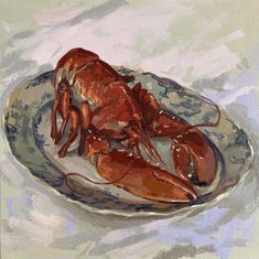 a painting of a lobster on a plate