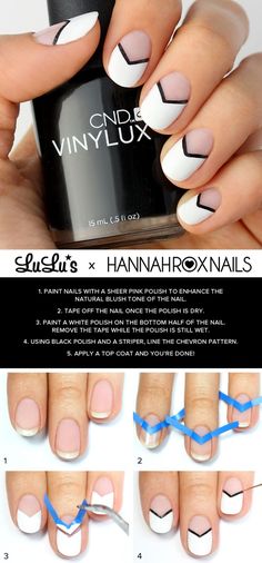 Nailart Tutorial, Black And White Nail Designs, Chevron Nails, Space Nails, Easy Nails, White Nail Designs, Black Nail Designs, Super Nails, Trendy Nail Design