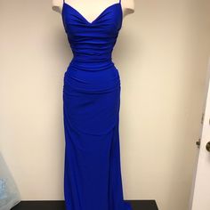 Brand New With Tags. Blue Ruched Evening Dress With Fitted Bodice, Blue Ruched Evening Dress For Formal Occasions, Coral Prom Dress, Off Shoulder Long Dress, Mesh Gown, Organza Gowns, Gold Gown, Prom Dresses Gowns, Satin Prom Dress