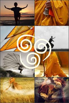 a series of photos with people holding kites in the air, and one person standing on