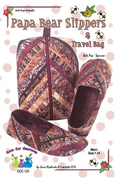 an advertisement for the papa bear slippers and travel bag contest, featuring two pieces of fabric