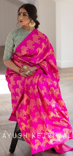 Kanjiveram Sarees by Ayush Kejriwal For purchases email me at designerayushkejriwal@hotmail.com or what's app me on 00447840384707 We ship WORLDWIDE. Instagram - designerayushkejriwal Hot Pink Saree Silk, Hot Pink Saree Contrast Blouse, Contrast Blouses For Silk Sarees, Pink Saree Contrast Blouse, Pink Kanchipuram Saree, Silk Saree Blouse Design, Hot Pink Saree, Saree Contrast Blouse, Saree Blouse Design