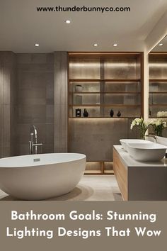 a bath room with a large tub and two sinks