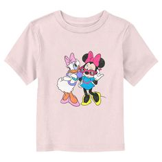 Who knew that dressing "mousey" could be so cute!? Celebrate Walt Disney's most iconic character with this officially licensed Disney Mickey Mouse and Friends Cool Daisy and Minnie Toddlers' Graphic T-shirt! This unique design features a slightly distressed graphic of Daisy Duck and Minnie Mouse posing cool in their sunglasses across the front. Grab some new Mickey and Friends apparel for the youngest members of the family and make their next trip to the Disney parks a memorable one! Trending Graphic Tees, Friends Thanksgiving, Retro Girls, Daisy Duck, Sleeve Packaging, Girls Fleece, Graphic Tee Design, Mickey Mouse And Friends, Toddler Boy Outfits