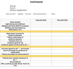 the event budget sheet is shown in yellow