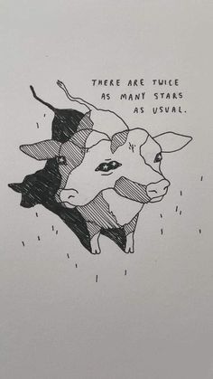 a drawing of two cows with the words, there are trucks as many stars as us all