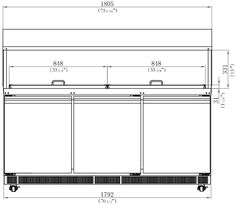 a drawing of the side view of a double door refrigerator