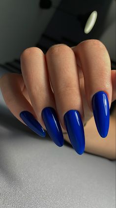 Dark Blue Nails, Solid Color Nails, Hippie Nails, Blue Acrylic Nails, Spring Nail Colors, Classy Acrylic Nails, Almond Nails Designs, Blue Nail Designs, Blue Nail