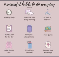 a pink poster with the words 9 successful habitts to be everyday