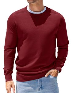 PRICES MAY VARY. SOFT FABRIC: This Mens Pullover Sweater is made of soft and comfortable fabric, which is smooth to the touch, wrinkle free, has good elasticity, is not easy to pill and fade, and will not shrink or deform, giving you a comfortable wearing experience. CASUAL DESIGN: Basic Men Long Sleev Crew Neck Sweater. The design of the sweatshirt with an inverted triangle neckline reflects the American casual style. Ribbed cuffs and hem for a better fit. MATCHING TIPS: Lightweight Sweaters ca Solid Color Sweater With Ribbed Collar For Layering, Solid Sweater With Ribbed Collar For Layering, American Casual Style, Mens Knit Sweater, Mens Pullover Sweater, Mens Pullover, American Casual, Inverted Triangle, Mens Sweater