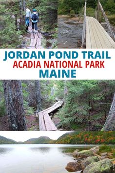 Jordan Pond Trail Acadia National Park Maine - hikers on the boardwalk at Jordan Pond Loop Pond House, Bar Harbor Maine