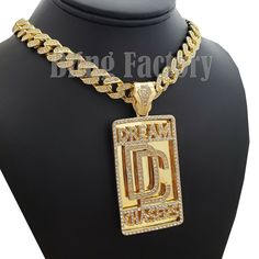 Hip Hop DREAM CHASERS DC Pendant & 18" Full Iced Cuban Choker Chain Necklace HIP HOP CELEBRITY STYLE BRAND NEW USA SELLER Product Description Hip Hop Iced Cuban Choker Chain : Hip Hop Celebrity Style Chain 12mm 18" Iced  Cuban Chain Lab Diamonds on Chain & Pendant 14K Gold plated Pendant : Hip Hop Celebrity Style Pendant SIZE of Pendant: 1.65" X 3.5" 14K Gold plated High Quality and polished. Payments: US Customers: Paypal accepted International Customers: Paypal accepted Shipping: For Shipping Cuban Choker, Dream Chasers, Choker Chain Necklace, Choker Chain, Dream Chaser, Chain Choker Necklace, Cuban Chain, Chain Pendant, Fashion Jewelry Necklaces