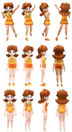 an animation character poses in various positions