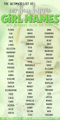 If you’re looking for a unique name that has a hippie vibe, or simply an earthy sounding name, look no further! We’ve compiled 333 of the Best Earthy Hippie Baby Names for your little one. Earth Baby Names, Earthy Names, Hippie Baby Names, Unisex Names List, Hippie Baby Girl, Hippie Baby Girl Names