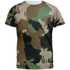 Moose Jungle Camo All Over Adult T-Shirt Camo Mickey Shirt, Moose Silhouette, World Design, Animal World, Pattern Shirt, Camo Print, Animal Pattern, Walmart Shopping, Shirt Pattern