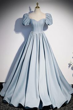 Blue Satin Pearl Long Prom Dress Satin Long Prom Dress, डिजाइनर कपड़े, Evening Dresses With Sleeves, Blue Evening Dresses, Pretty Prom Dresses, فستان سهرة, Fairytale Dress, A Line Prom Dresses, Prom Dresses Blue