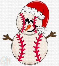 a snowman wearing a santa hat and holding a baseball