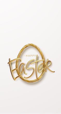 the happy easter greeting card with gold foil lettering and a circular frame on top of it