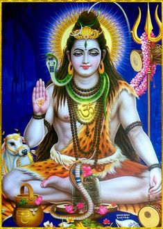 there is a painting of the hindu god sitting in lotus position with his hands together