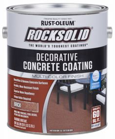 a can of rust - oleum rocksolid decorative concrete coating with white interior paint