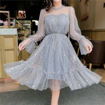 Long Sleeve Prom Dress Short, Homecoming Dresses Knee Length, White Dresses Graduation, Hoco Dresses Long Sleeve, Mini Prom Dresses, Tulle Homecoming Dress, Gaun Fashion, Sequin Prom Dresses, Short Prom Dress